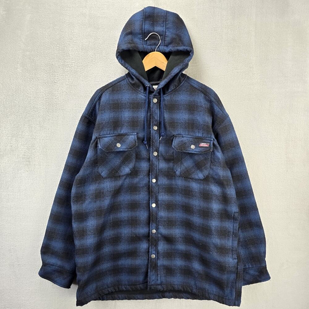 Dickies Jacket Mens XL Blue Black Plaid Hooded Flannel Fleece Lined Workwear